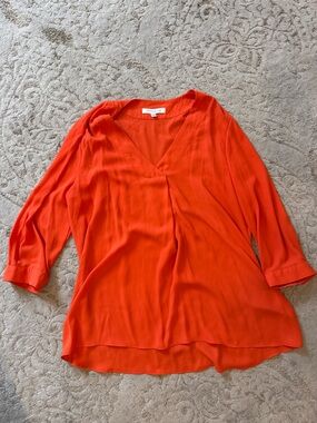 Rose & Olive Vibrant Orange V-Neck Blouse